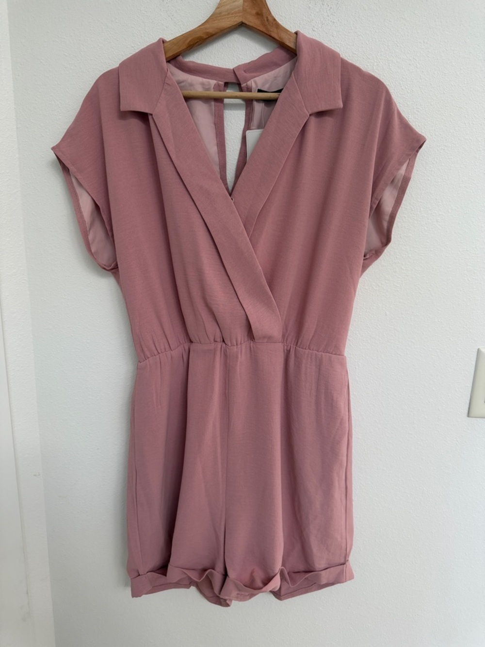 Dusty Rose Surplice Short Sleeve Romper